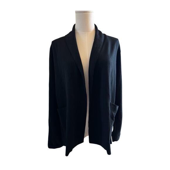 Eileen Fisher 100% Wool Black Open Front Blazer Jacket Coat XS Classic Minimal - Picture 5 of 8